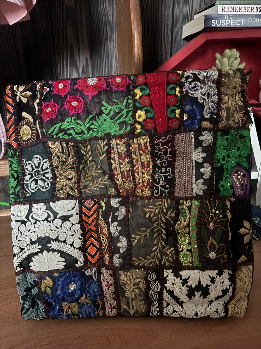 Hand Embroidered Patchwork floor cushion